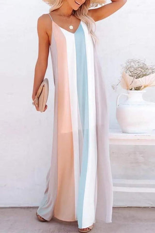 Colorblock Striped Print Cami Dress