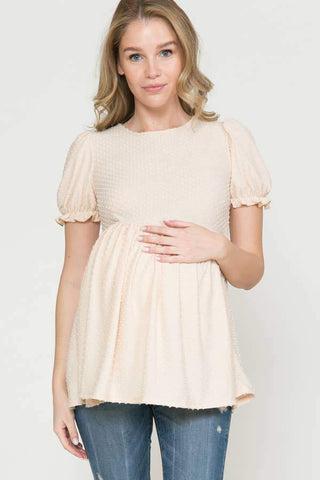 Taupe Puff Sleeve Baby Doll Maternity Top