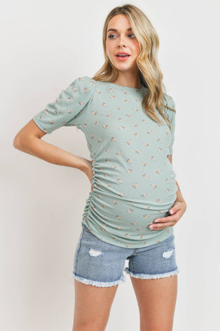 Puff Sleeve Ribbed Maternity Top