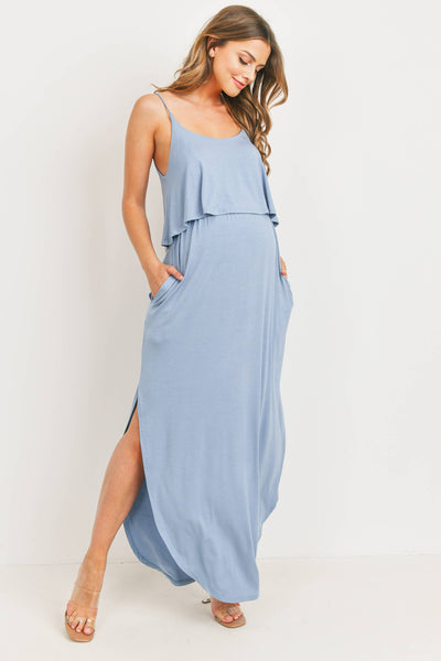 Solid Maternity/Nursing Maxi Dress