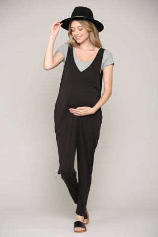 V-Neck Side Pocket Maternity Jumpsuit